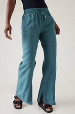 Athleta Retreat 100 Linen High Rise Wide Leg Pants Women's 6 Teal Blue Coastal