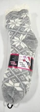 Slipper Socks Women's Winter Cozy Socks Snowflakes Fuzzy w/ Grippers Gray/White