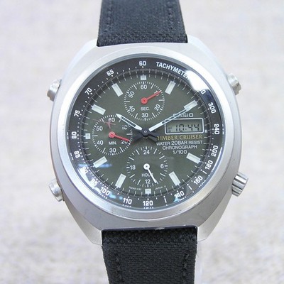 Vintage Casio TIC-100 Timber Cruiser 90s Chronograph Uhr Retro Schwarz Japan