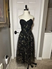 Lorrie Deb Vintage 50s Black Tulle Floral Gown Prom Formal Cocktail Party Dress
