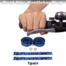 Bike Handlebar Tape Non-Slip Bicycle Handlebar Grip Tape Blue Black 1 Pair