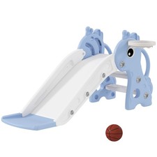 Kids Slide with Climber and Basketball Hoop, 3-in-1 Baby Slide, Blue
