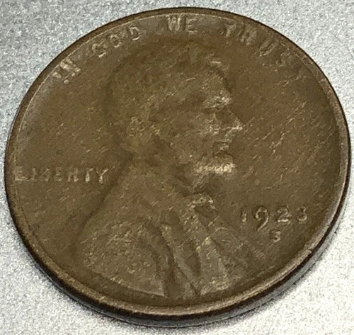 1923 S Lincoln Wheat Cent Coin VF 1c Bronze US Penny Fine Condition -ST716