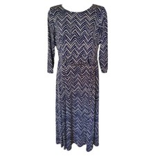 Roman Dress Size 10 Navy Spotty Chevron Textured Slinky Ruched Office Work