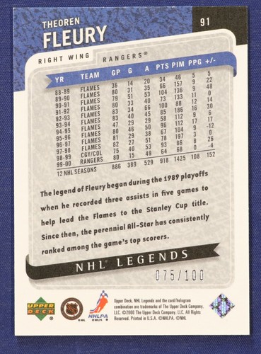 2000-01 Upper Deck Legends Legendary Collection Silver #91 Theo Fleury #d /100 - Picture 2 of 2