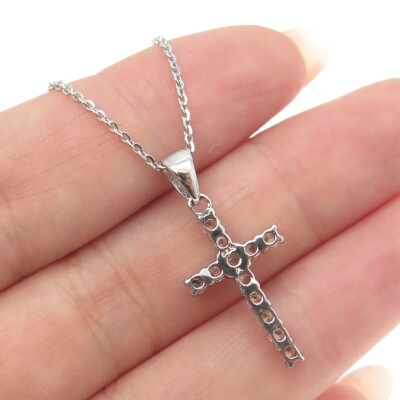 925 Sterling Silver Italy C Z Cross Pendant Cable Chain Necklace