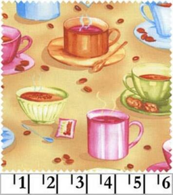 BTY Galaxy Let's Do Coffee Cup Tossed Cotton Fabric By The Yard 2002E-A
