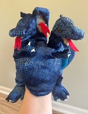 Folkmanis Three Headed Blue Dragon Plush Hand Puppet 12" Movable Hydra Heads