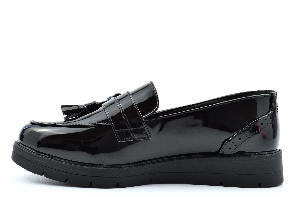 Girls Tassel School Shoes Girls Loafers Slip On School Shoes Patent Black Size