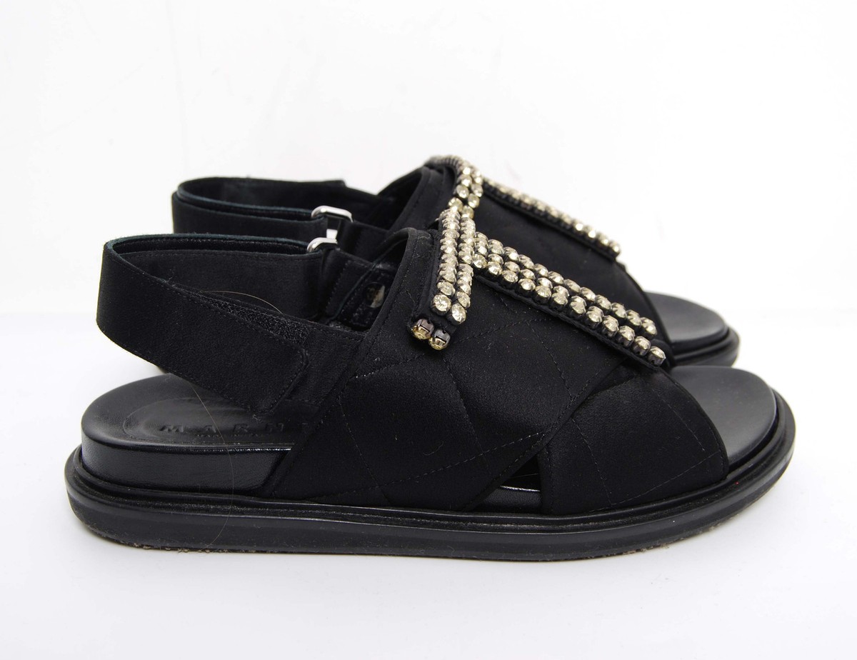 Marni Fussbett Women Black Sandals Quilted Satin Crystals