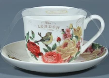 STECHCOL BOTANICAL BIRD PRINCESS Gracie China Breakfast Jumbo Cup & Saucer Set