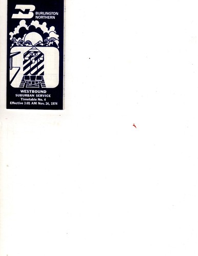 BURLINGTON NORTHERN RR - CHICAGO TO AURORA SUBURBAN SCHEDULE - 11/24/1974