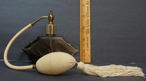 Vintage Austrian Gray Glass Perfume Bottle with Atomizer - Picture 3 of 6