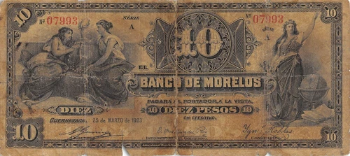 Mexico / Cuernavaca Morelos  10  Pesos 25.3.1903 Series A Circulated Banknote H3