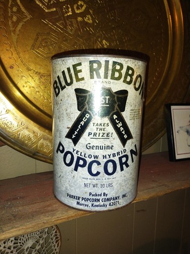 VINTAGE BLUE RIBBON BRAND EMPTY 10LB POPCORN TIN MURRAY KENTUCKY - Picture 3 of 6