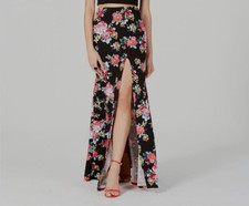  250 B Darlin Womens Juniors Black High Waist Floral Front Slit Skirt Size 5/6