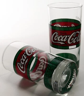 2 x Coca Cola Glas 0,2l Tiffany Style Green/Red Edition 80er Vintage 3451