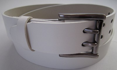 Men's Plain Double 2-Row Holes Casual WHITE Leather Belt Roller