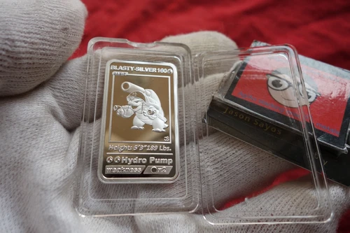 Pokemon 1/2 Oz Blastoise .999 Pure Silver Art Bar {Proof}  Rare Trading Card S/N