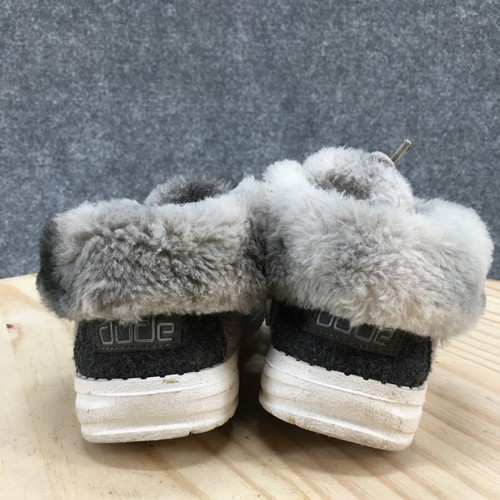 Hey Dude Shoes Youth 13 Britt Sneakers Gray Faux Fur Trim Lace Up Comfort Casual - Picture 7 of 16