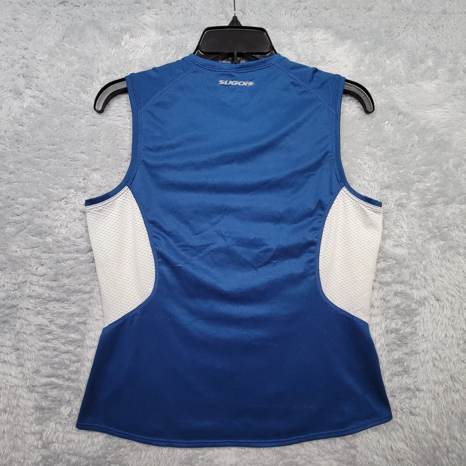 Camisa SUGOI feminina azul média floral sem mangas ciclismo roupa ativa - Imagem 2 de 4