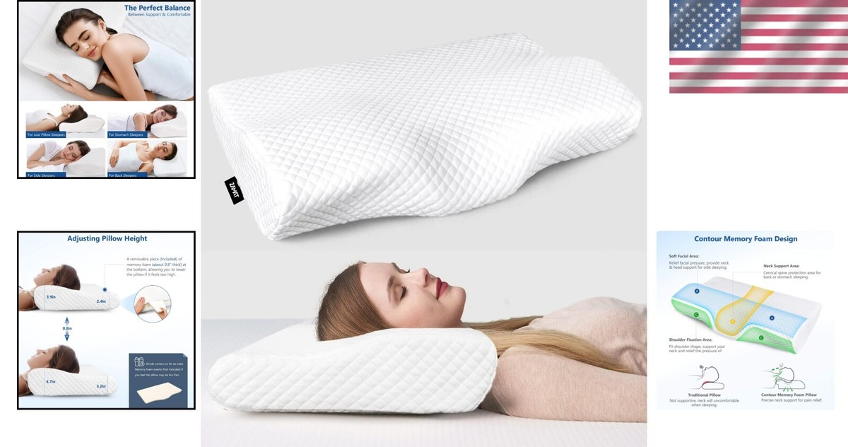 Linenspa Orthopedic Gel Memory Foam Contour Pillow - Queen Size, Blue, Cervical Neck Support
