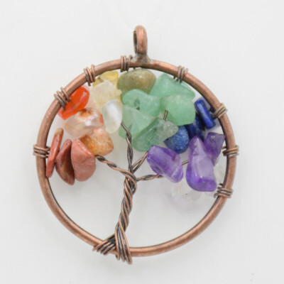  Handarbeit 7 Chakra Stein Kristalle Lebensbaum Chakra Reiki Heilung Anhänger 26mm