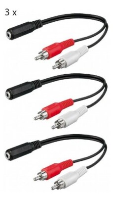 3 Cinch Kabel Adapter 0,2 m Audio Y-Kabel 3,5 mm Buchse 2x Stecker 20cm 50092