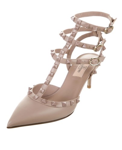 Rockstud Ankle Strap Leather Pumps With Tonal Studs 65 MM Size: EU 38 MSRP $1190