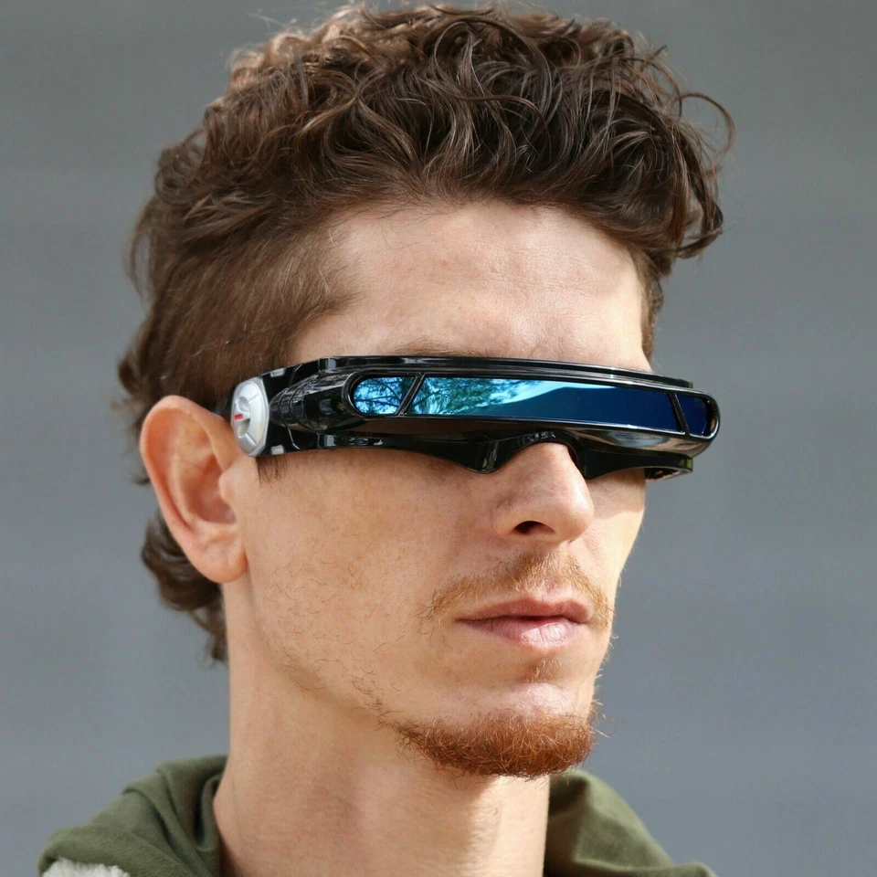 DISFRAZ ALIENÍGENA ESPACIAL Fiesta CÍCLOPES Robot Futurista ESCUDO ENVOLTURA GAFAS SOLARES Visera Foto 2 de 4