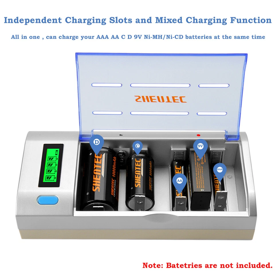 4 Slots LCD Batterien Ladegerät & Entladegerät für AA AAA C D 9V Ni-MH NiCD Akku - Bild 4 von 4