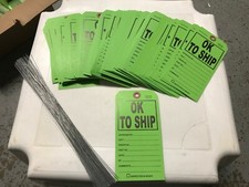 100 Pk OK TO SHIP #8 6-1/4" x 3-1/8" Parts Inspection Shipping Label Tag & Wire