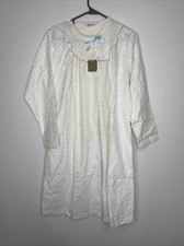 Vintage KATZ Flannel Nightgown New Women's Sz S Blue White Lace Made in USA NOS