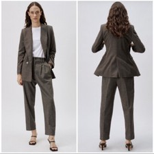 Zara Straight Fit Check Double Breasted Blazer Size Small NWT