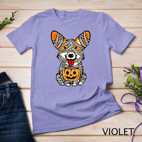 Cute Halloween Costume Welsh Corgi Mummy Dog Lover Gift Unisex T-shirt - Picture 14 of 15