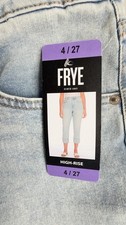 Frye High Rise Slim Cropped Light Wash Cuffed Denim Jeans Button 5-Pocket Blue