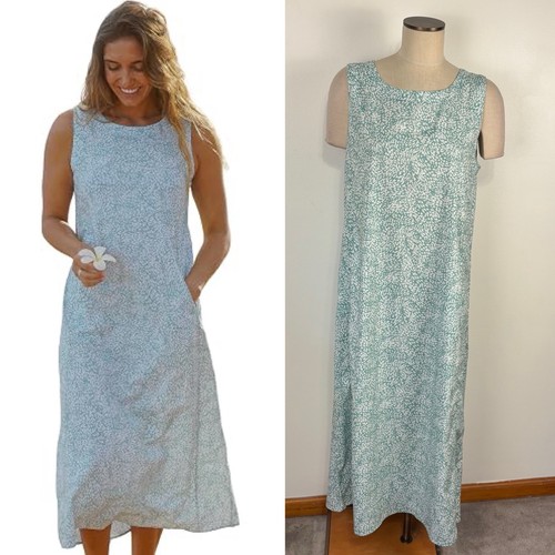 NWT RipSkirt Hawaii Sleeveless Maxi Dress L Mist Green White Abstract Pattern