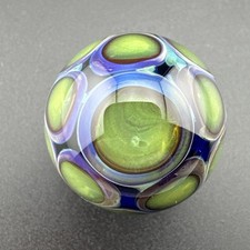 Contemporary Handmade Art Glass Marble 1.04" Green Blue Spots UV Reactive Dots