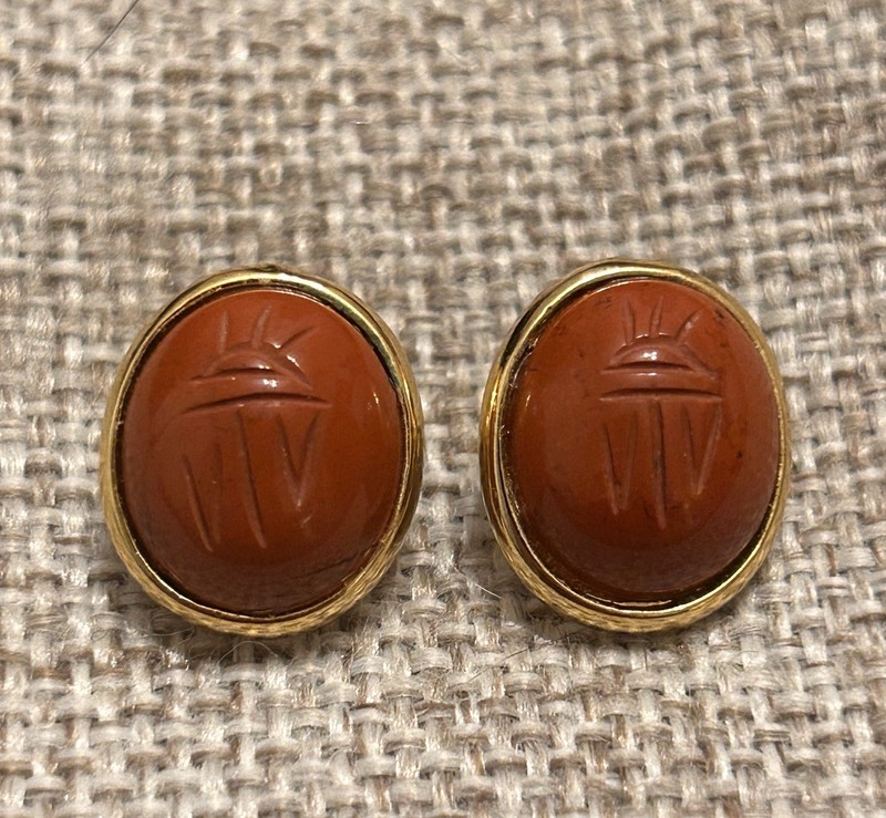 Vintage Scarab Earrings Carnelian