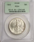 1943 Walking Liberty Half Dollar PCGS 64 OGH