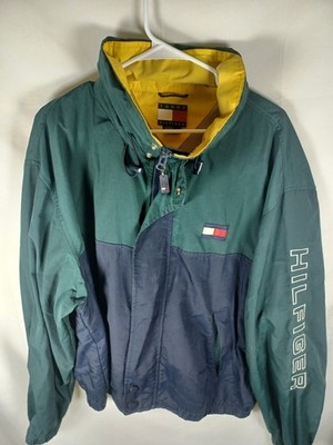Tommy Hilfiger Vintage 90s Colorblock Windbreaker Jacket Green Navy XL Spellout
