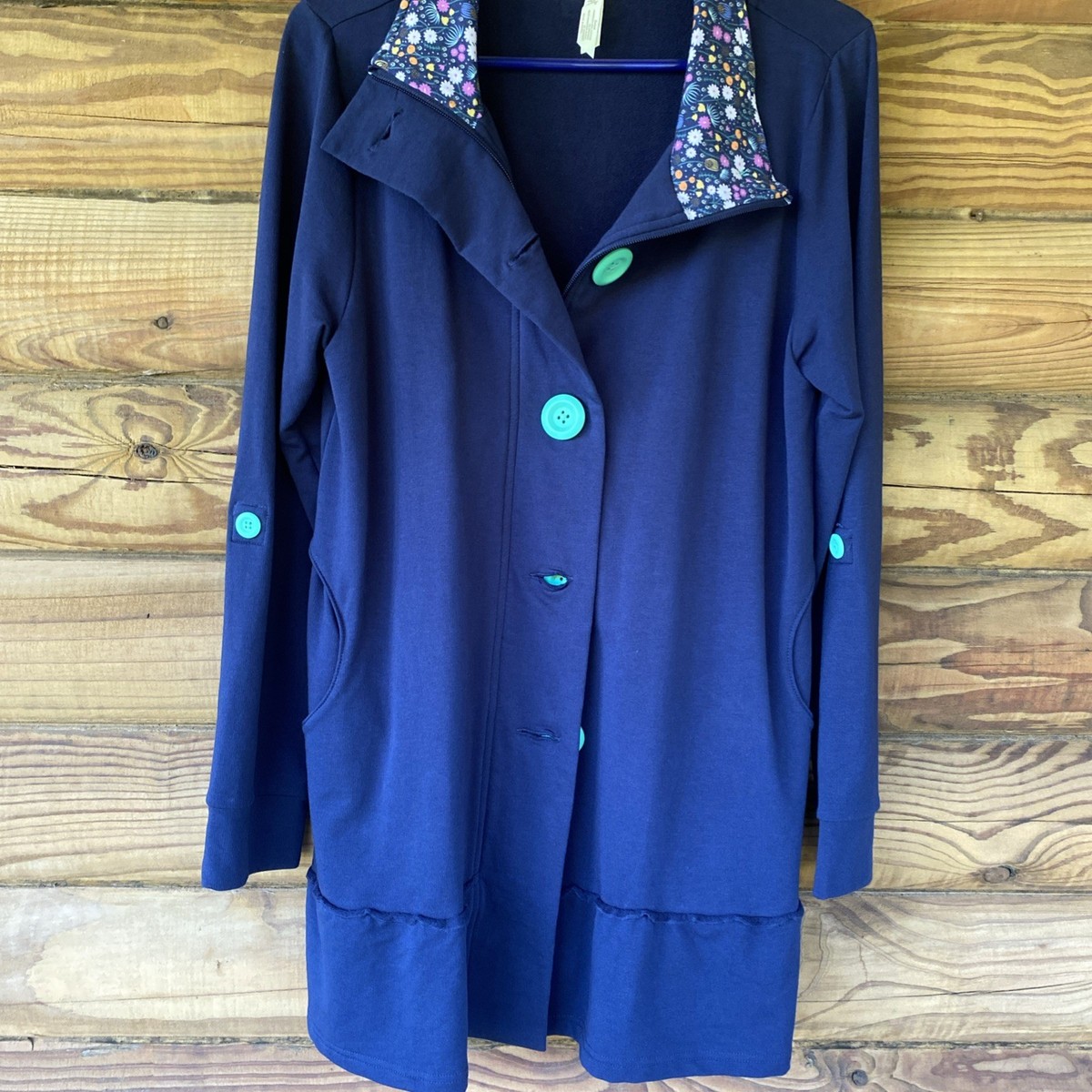 Woman MATILDA JANE Navy Blue Green Million Little Things Ruffle Jacket Sz Med View 2