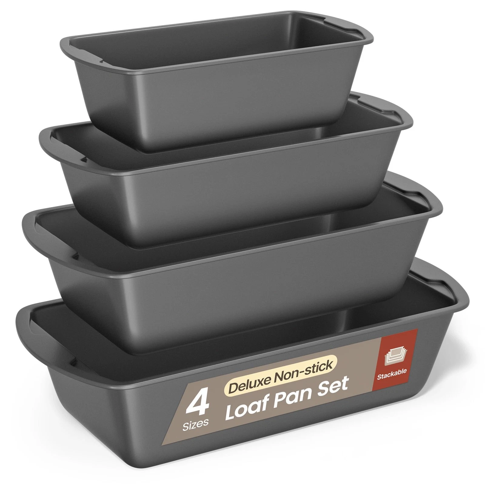 Loaf Pan Set 4-Piece - Deluxe Nonstick Carbon Steel Bakeware for Perfect Brea...