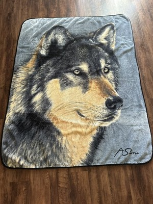 Northwest Wolf Fleece/Plush Reversible Throw Blanket  Cold Stare 60 x48  A SMITH