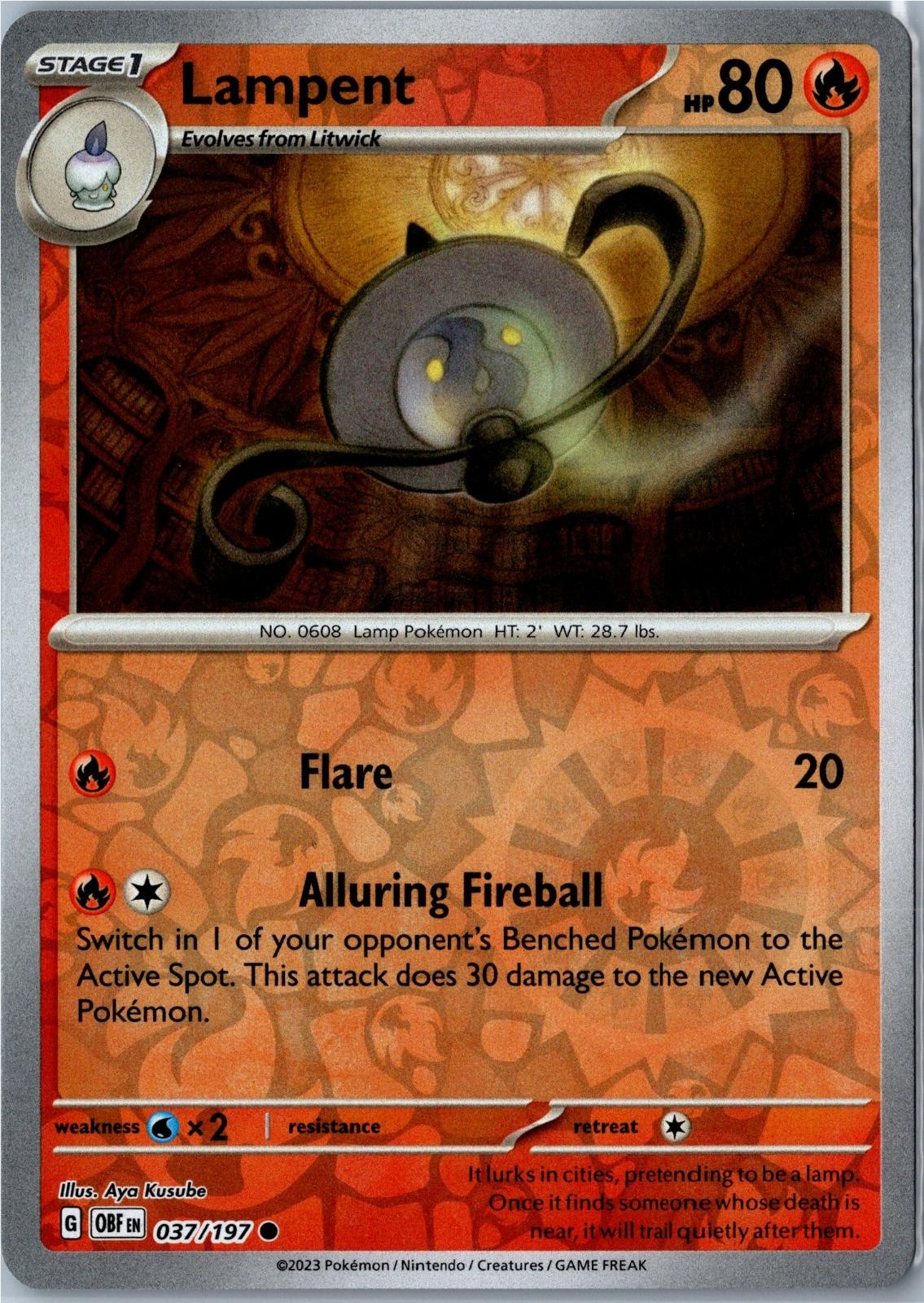 Lampent - 037/197 - Obsidian Flames - Common Reverse Holo - Near Mint