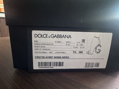 Dolce & Gabbana DG Logo Heel Sandals Black Leather Size 38.5