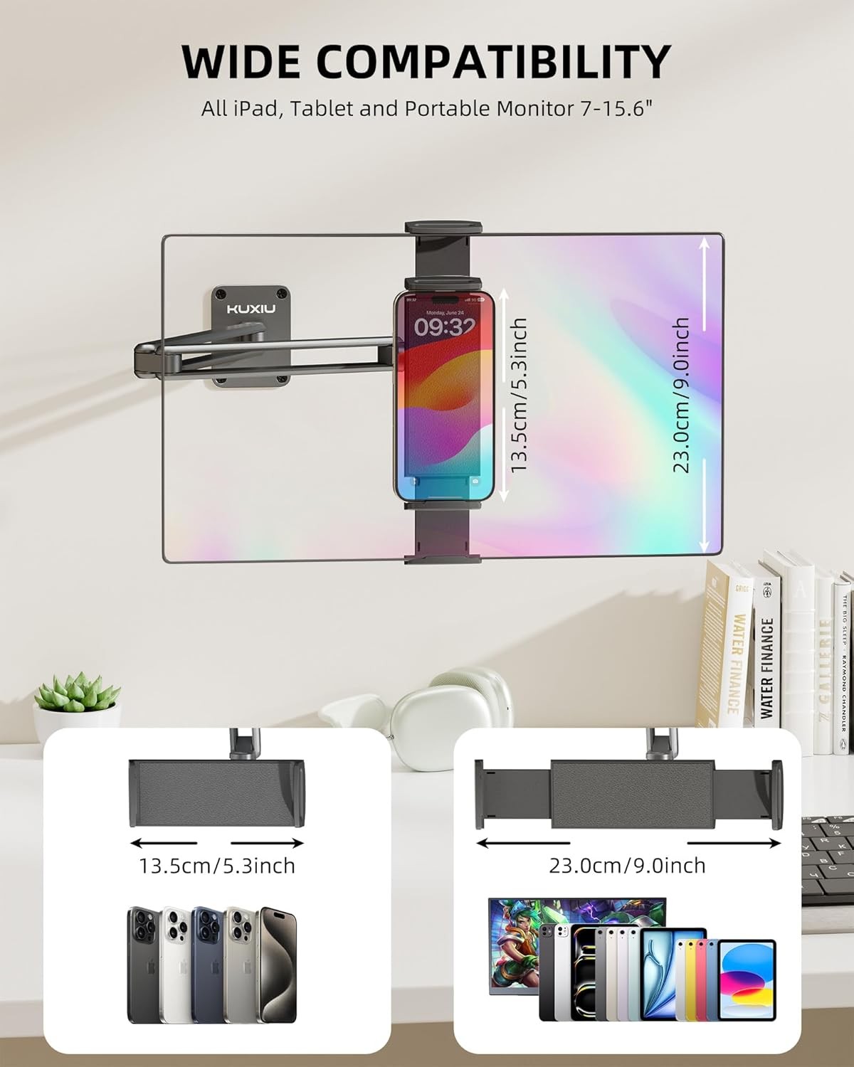 KU XIU Aluminum Alloy Tablet Wall Mount Holder for iPad, Foldable metallic 