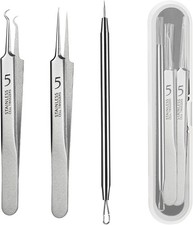 WSYUB Blackhead Tweezers, Milia Remover, Pimple Popper 3 Piece Set, Silver