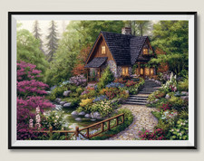Romantic Cottage 4 DIY CHart Counted Cross Stitch Patterns Needlework DMC Color