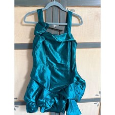 Jessica McClintock Gunne Sax Teal Satin Bubble Hem Bow Cocktail Dress 9 Prom